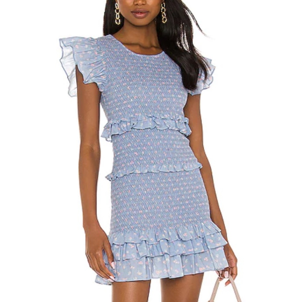 LoveShackFancy Aveline Shirred Ruffle Dress